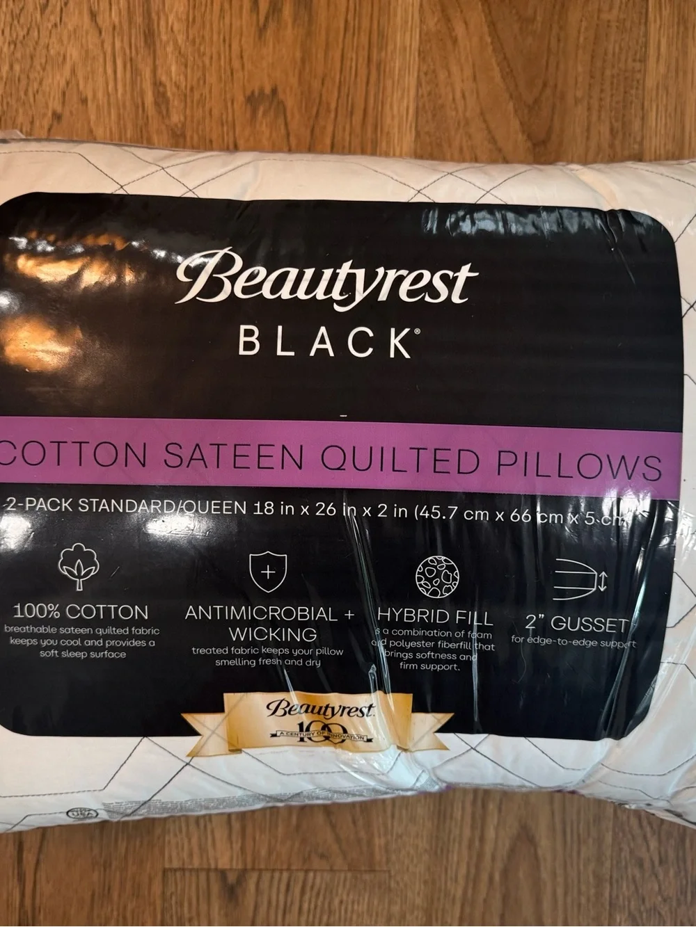 BEAUTYREST BLACK 2pk Luxurious Cotton Sateen Down Alternative Pillows